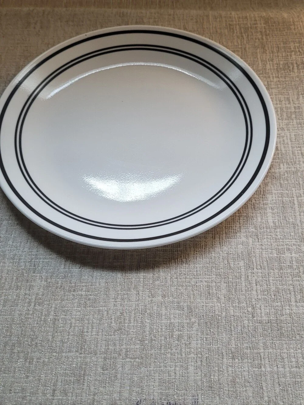 Corelle White Dinner Plate with Black Double Ring. Cafe Collection. 2 Qty